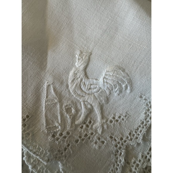 Vintage 70'sRooster Madeira Cocktail Napkins (6) Hand Embroidered Scallop Line - Picture 2 of 5